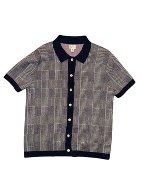 J. Crew Plaid Knit Polo in Navy and Light Pink